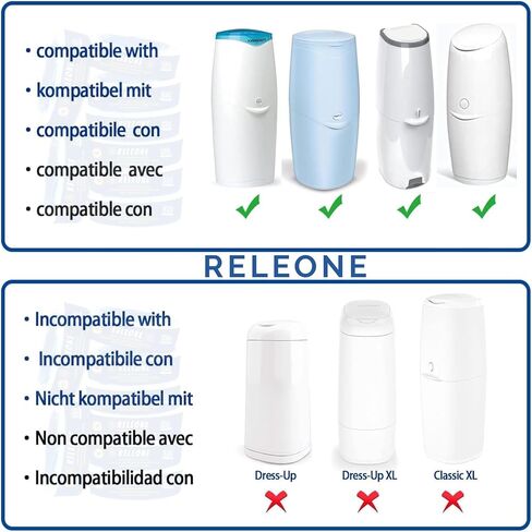 Nappy Bin Refill Cassettes, Diaper Pail Refill Bags, Compatible with Diaper Genie & Angel Care - Pack of 8 Refill Cassettes with Easy Installation & Long-Lasting Diaper Disposal Solution in Saudi Arabia