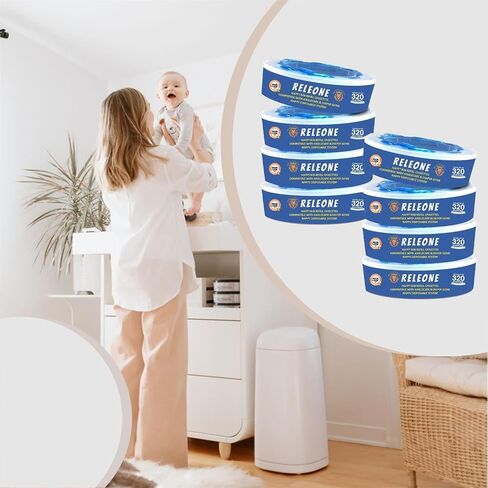 Nappy Bin Refill Cassettes, Diaper Pail Refill Bags, Compatible with Diaper Genie & Angel Care - Pack of 8 Refill Cassettes with Easy Installation & Long-Lasting Diaper Disposal Solution in Saudi Arabia