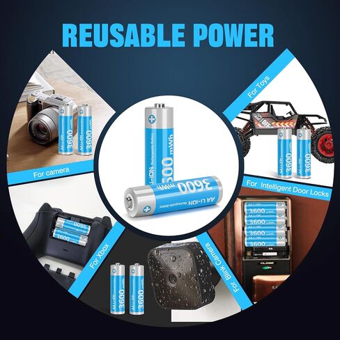 Rechargeable Lithium AA Batteries 4 Pack AA 1.5V Size Li-ion Batteries for Blink Camera,Double A Battery 3600mWh,Long-Lasting AA Batteries(No Included Charger) in Saudi Arabia