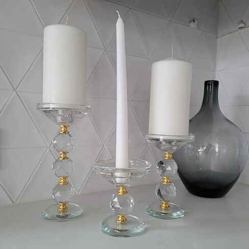 42 North Glass Candle Holder for Pillar Candles, Flameless Candles, LED Candles, Votive Candles, Modern Pillar Candle Holder for Home Decor, Table Decor, Wedding Decor, Set of 3 Gold Candle Holders in Saudi Arabia