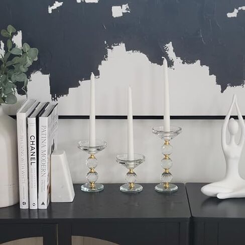 42 North Glass Candle Holder for Pillar Candles, Flameless Candles, LED Candles, Votive Candles, Modern Pillar Candle Holder for Home Decor, Table Decor, Wedding Decor, Set of 3 Gold Candle Holders in Saudi Arabia