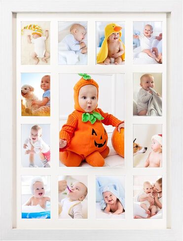 GMFrames Baby First Years Photo Frames 12 Month Picture Frame 12 * 16 for Holds (1) 5x7 & (12) 2x3 Wallet Size Photos White in Saudi Arabia