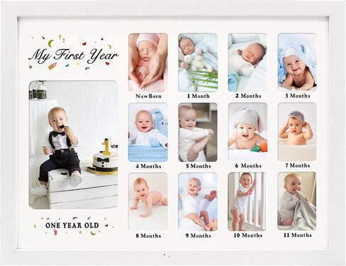 GMFrames Baby First Years Photo Frames 12 Month Picture Frame 12 * 16 for Holds (1) 5x7 & (12) 2x3 Wallet Size Photos White in Saudi Arabia