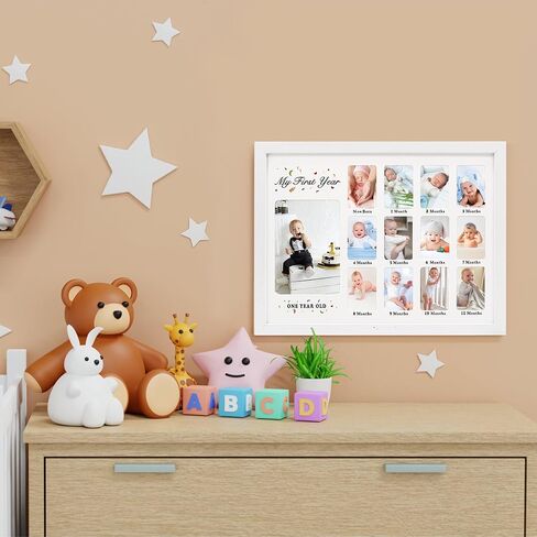 GMFrames Baby First Years Photo Frames 12 Month Picture Frame 12 * 16 for Holds (1) 5x7 & (12) 2x3 Wallet Size Photos White in Saudi Arabia