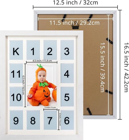 GMFrames Baby First Years Photo Frames 12 Month Picture Frame 12 * 16 for Holds (1) 5x7 & (12) 2x3 Wallet Size Photos White in Saudi Arabia