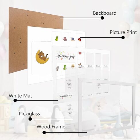 GMFrames Baby First Years Photo Frames 12 Month Picture Frame 12 * 16 for Holds (1) 5x7 & (12) 2x3 Wallet Size Photos White in Saudi Arabia