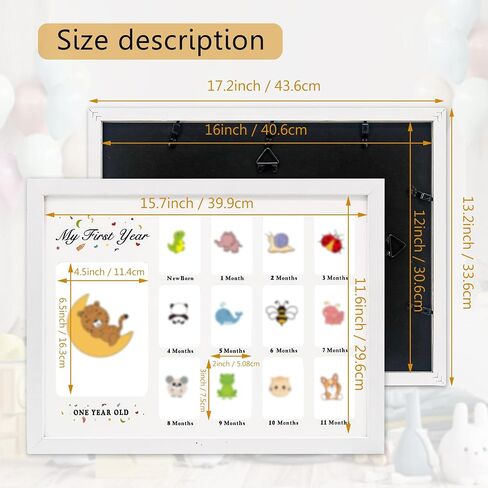 GMFrames Baby First Years Photo Frames 12 Month Picture Frame 12 * 16 for Holds (1) 5x7 & (12) 2x3 Wallet Size Photos White in Saudi Arabia