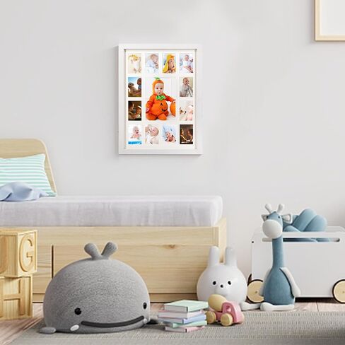 GMFrames Baby First Years Photo Frames 12 Month Picture Frame 12 * 16 for Holds (1) 5x7 & (12) 2x3 Wallet Size Photos White in Saudi Arabia