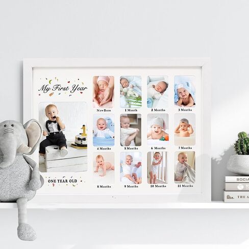 GMFrames Baby First Years Photo Frames 12 Month Picture Frame 12 * 16 for Holds (1) 5x7 & (12) 2x3 Wallet Size Photos White in Saudi Arabia