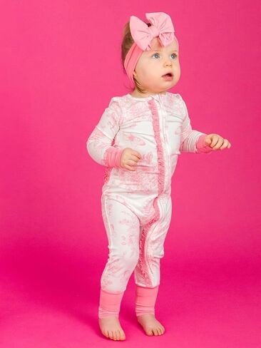 RuffleButts SoftSnooze™ Viscose from Bamboo Baby Girls Ruffle One Piece Convertible Pajamas in Saudi Arabia