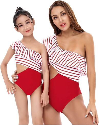 Mommy and Me Swimsuits Mother Daughter One Shoulder Bikini Set Matching Family Bathing Suits Mom and Daughter Swimsuits in Saudi Arabia