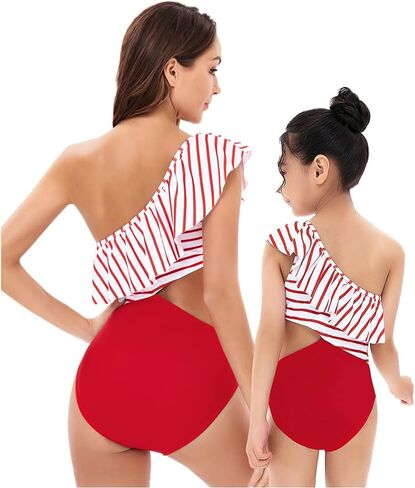 Mommy and Me Swimsuits Mother Daughter One Shoulder Bikini Set Matching Family Bathing Suits Mom and Daughter Swimsuits in Saudi Arabia