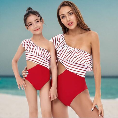 Mommy and Me Swimsuits Mother Daughter One Shoulder Bikini Set Matching Family Bathing Suits Mom and Daughter Swimsuits in Saudi Arabia
