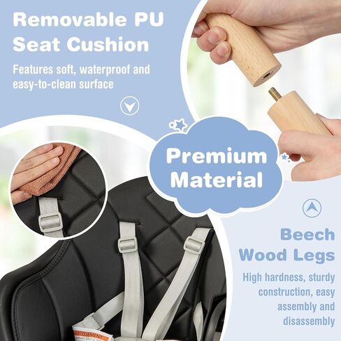 BABY JOY Baby High Chair, 6 in 1 Convertible Wooden High Chair for Babies & Toddlers with Adjustable Legs, Double Removable Tray, Safety Harness & Waterproof PU Cushion (Pink) in Saudi Arabia