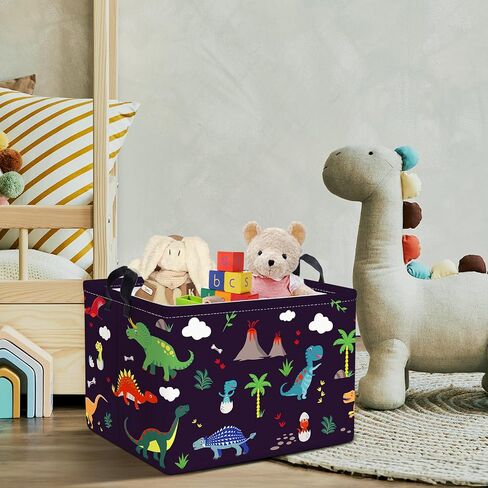 Clastyle Black Dinosaur Boys Shelf Basket Kids Tree Volcano Triceratops Toy Storage Bin Rectangle Clothes Books Storage Cube, 36L in Saudi Arabia