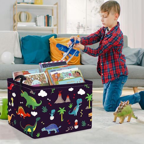 Clastyle Black Dinosaur Boys Shelf Basket Kids Tree Volcano Triceratops Toy Storage Bin Rectangle Clothes Books Storage Cube, 36L in Saudi Arabia