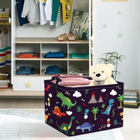Clastyle Black Dinosaur Boys Shelf Basket Kids Tree Volcano Triceratops Toy Storage Bin Rectangle Clothes Books Storage Cube, 36L in Saudi Arabia