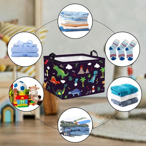 Clastyle Black Dinosaur Boys Shelf Basket Kids Tree Volcano Triceratops Toy Storage Bin Rectangle Clothes Books Storage Cube, 36L in Saudi Arabia