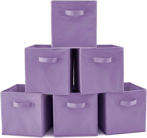EZOWare Set of 6 Foldable Fabric Basket Bins, 10.5"x10.5"x11" Collapsible Storage Organizer Cube with Handle for Kids Clothes Baby Nursery - Purple in Saudi Arabia