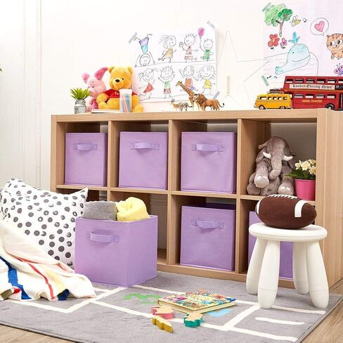 EZOWare Set of 6 Foldable Fabric Basket Bins, 10.5"x10.5"x11" Collapsible Storage Organizer Cube with Handle for Kids Clothes Baby Nursery - Purple in Saudi Arabia