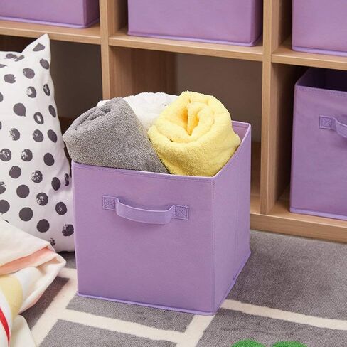 EZOWare Set of 6 Foldable Fabric Basket Bins, 10.5"x10.5"x11" Collapsible Storage Organizer Cube with Handle for Kids Clothes Baby Nursery - Purple in Saudi Arabia