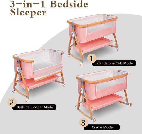 Baby Bassinet, Bedside Bassinet for Baby, 6 Height Adjustable Baby Bed, 3 in 1 Bassinet Bedside Sleeper with Wheels, Mosquito Net, Portable Bedside Crib for Infant/Baby/Newborn (Deep Grey) in Saudi Arabia