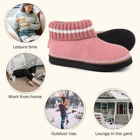 EverFoams Women's Bootie Slippers Non-slip Comfy Winter Indoor House Shoes with Knitted Collar in Saudi Arabia