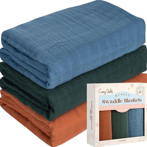 Muslin Swaddle Blankets - Breathable and Skin-Friendly Swaddle Blanket for Boys and Girls - Perfect Nursery Essential and Baby Shower Party Gift - 47 x 47 inches 3-Pack in Saudi Arabia