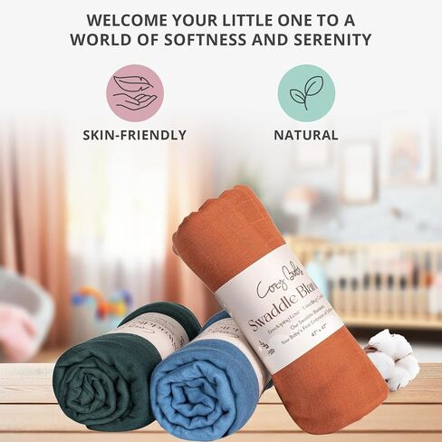 Muslin Swaddle Blankets - Breathable and Skin-Friendly Swaddle Blanket for Boys and Girls - Perfect Nursery Essential and Baby Shower Party Gift - 47 x 47 inches 3-Pack in Saudi Arabia