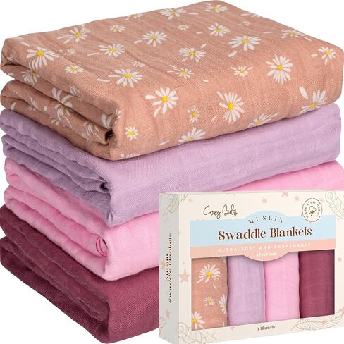 Muslin Swaddle Blankets - Breathable and Skin-Friendly Swaddle Blanket for Boys and Girls - Perfect Nursery Essential and Baby Shower Party Gift - 47 x 47 inches 3-Pack in Saudi Arabia