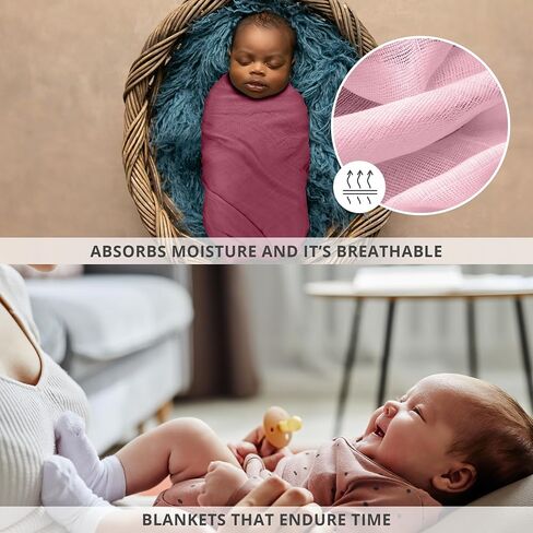 Muslin Swaddle Blankets - Breathable and Skin-Friendly Swaddle Blanket for Boys and Girls - Perfect Nursery Essential and Baby Shower Party Gift - 47 x 47 inches 3-Pack in Saudi Arabia