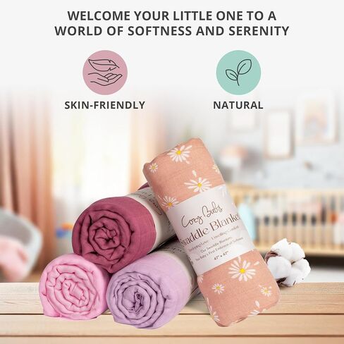 Muslin Swaddle Blankets - Breathable and Skin-Friendly Swaddle Blanket for Boys and Girls - Perfect Nursery Essential and Baby Shower Party Gift - 47 x 47 inches 3-Pack in Saudi Arabia