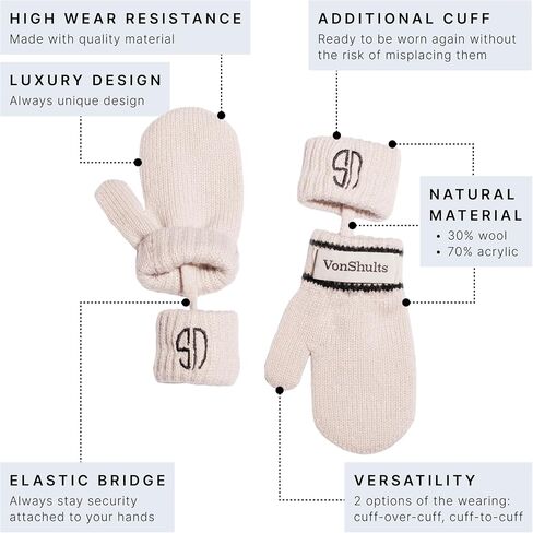 Merino Wool Winter Gloves Toddlers Kids with Wrist Strap -Never-Lose Design with Band String Warm Cold Mittens in Saudi Arabia