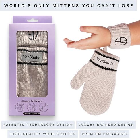 Merino Wool Winter Gloves Toddlers Kids with Wrist Strap -Never-Lose Design with Band String Warm Cold Mittens in Saudi Arabia