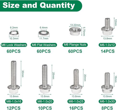 Yinpecly M8x1.25 x 16/20/25/30/35 مم مسامير رأس سداسية ذات حواف، 120 قطعة براغي سداسية شفة M8 صواميل شفة مسننة، غسالات وغسالات زنبركية للقفل، مجموعة 304 براغي وصواميل من الفولاذ المقاوم للصدأ in Kuwait