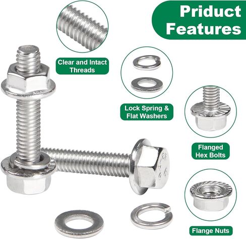 Yinpecly M8x1.25 x 16/20/25/30/35 مم مسامير رأس سداسية ذات حواف، 120 قطعة براغي سداسية شفة M8 صواميل شفة مسننة، غسالات وغسالات زنبركية للقفل، مجموعة 304 براغي وصواميل من الفولاذ المقاوم للصدأ in Kuwait