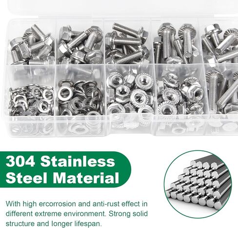 Yinpecly M8x1.25 x 16/20/25/30/35 مم مسامير رأس سداسية ذات حواف، 120 قطعة براغي سداسية شفة M8 صواميل شفة مسننة، غسالات وغسالات زنبركية للقفل، مجموعة 304 براغي وصواميل من الفولاذ المقاوم للصدأ in Kuwait