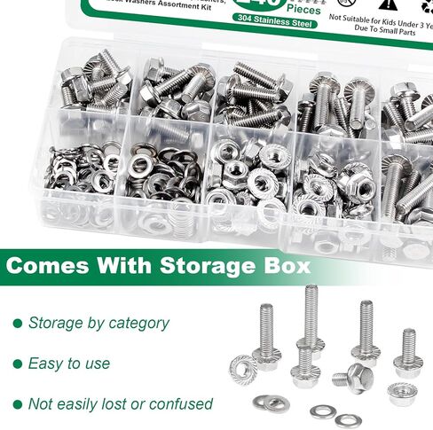 Yinpecly M8x1.25 x 16/20/25/30/35 مم مسامير رأس سداسية ذات حواف، 120 قطعة براغي سداسية شفة M8 صواميل شفة مسننة، غسالات وغسالات زنبركية للقفل، مجموعة 304 براغي وصواميل من الفولاذ المقاوم للصدأ in Kuwait