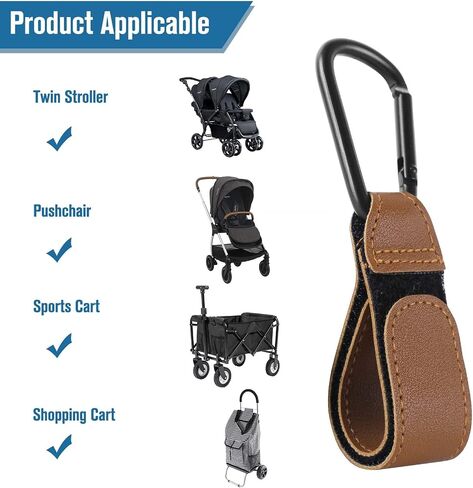 Pram Hook Clips,2 pcs Buggy Clips Carrier Pram Hooks,Pram Bag Holder Made of Leather,Bag Hooks for Stroller,Pram Clips,Pram Hooks for Bags,Back Pack (Brown) in Saudi Arabia