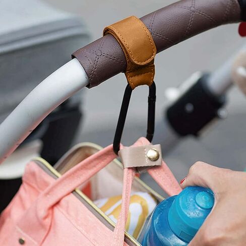 Pram Hook Clips,2 pcs Buggy Clips Carrier Pram Hooks,Pram Bag Holder Made of Leather,Bag Hooks for Stroller,Pram Clips,Pram Hooks for Bags,Back Pack (Brown) in Saudi Arabia