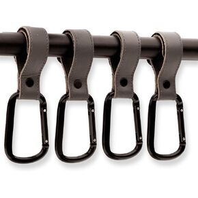 Brute Strength - Leather Stroller Hooks - Gray 2X - Full Grain Leather - Mommy Hook - Stroller Clip - Bag Hook - Straps with Hooks - Carabiner Hook Clips