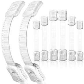 8-Pack Cabinet Locks Baby Proofing - Syican Child Proof Drawer Locks, Multi-Purpose for Drawers, Fridge, Toilet Seat, Trash Can, White