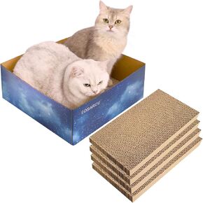 Eosarcu Cat Scratcher, 29.5in Cat Scratching Board, L Shaped Cat Scratcher for Indoor Cats, Anti Cat Scratch for Furniture with Bells, Fur Balls, Catnip, X-Large