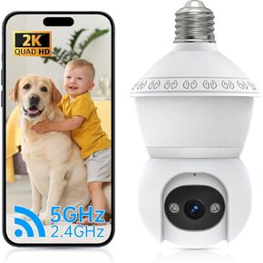 Light Bulb Security Cameras Wireless Outdoor, Lightbulb Security Camera Indoor Outside with 2.4G 5GHz WiFi, Motion Detection and Alarm, Two Way Talk, Human Detection, Night Vision Light Bulb Camera