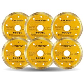 6Pcs Diamond Saw Tile Cutting Blade - 4 1/2 Inch Super Thin Dry Wet Cutter Angle Grinder Diamond Blades for Porcelain Ceramic Granite Concrete Marble Tiles 4.5 Inches
