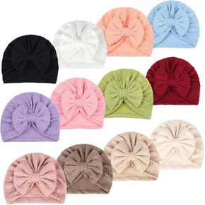 QandSweet 12 Pack Baby Girls' Hats Linen Cotton Cap Infant Big Bow Hat Newborn Shower 0-24 Months