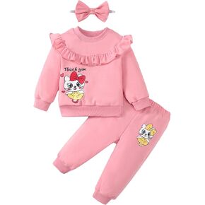 Baby Girls' 3-Pack Clothing Sets Long Sleeve Sweatshirts and Jogger Pants with Headdband for age 6M-3T