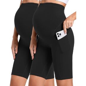 Foucome Women's Maternity Biker Shorts Over The Belly Pregnancy Yoga Workout Active Athletic Short Pants with Pockets