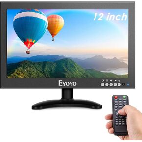 شاشة Eyoyo مقاس 12 بوصة صغيرة HDMI CCTV، شاشة LED بإطار معدني 1366x768 IPS مع دعامة حائط وجهاز تحكم عن بعد مع مكبرات صوت مدمجة بمدخل HDMI/VGA/AV/BNC للكمبيوتر الشخصي وكاميرا الأمان وRaspberry Pi in Kuwait