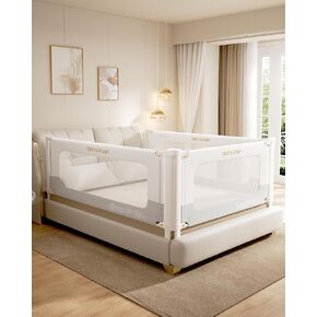 Bed Rail for Toddlers, Thickened & Reinforced Toddler Bed Rails with Double Child Lock, Upgraded Kids Baby Bed Rail Guard/Bed Side Rails for Twin, Full, Queen, King Size,White/Grey, 1Side, 78.7"Lx28"H